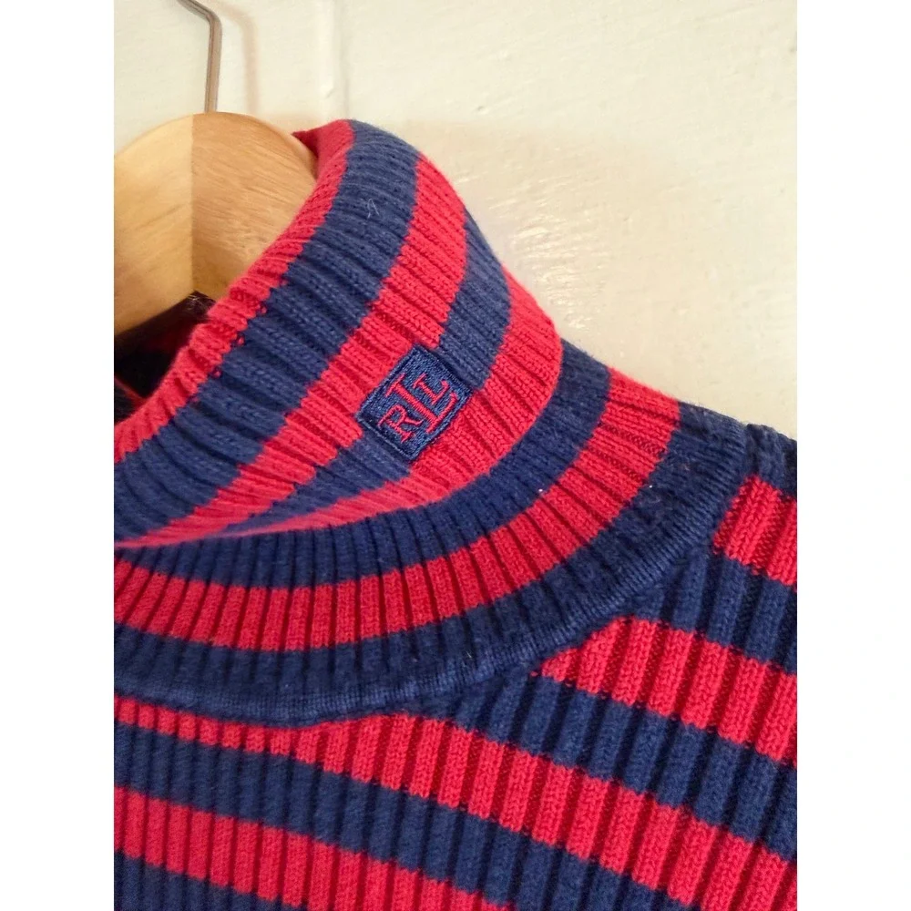Lauren Ralph Lauren Striped Turtleneck Sweater Women XL Red Blue Ribbed Cotton